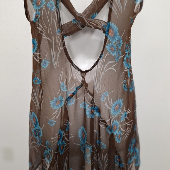 Cecico Sheer Brown Floral Academia Collared Button Down Hi-Lo Hem Top Size L - Picture 11 of 14